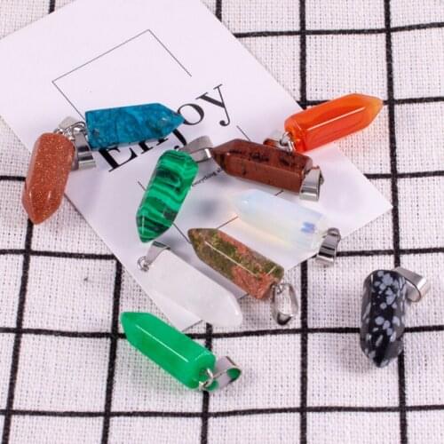 Wholesale 10Pcs Natural Stone Beads Bullet Hexagonal Pillar Pendants For Earrings Necklaces Bracelet DIY Jewelry Making QBV009