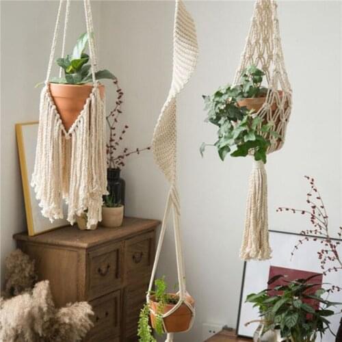 Hand-woven Tapestry Flower Basket Nordic Style Wall Hanging Plant Holder Hanging Baskets Net Bag Home Living Room Decoration