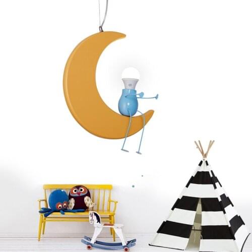 Childrens room Pendant Lights creative personality cartoon moon boy girl baby room lighting fixture E27 bulb