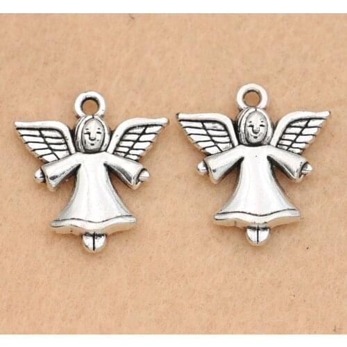 KJjewel Antique Silver Plated Angel Fairy Charm Pendant for Bracelet Earrings Jewelry DIY Making Accessories 22x20mm