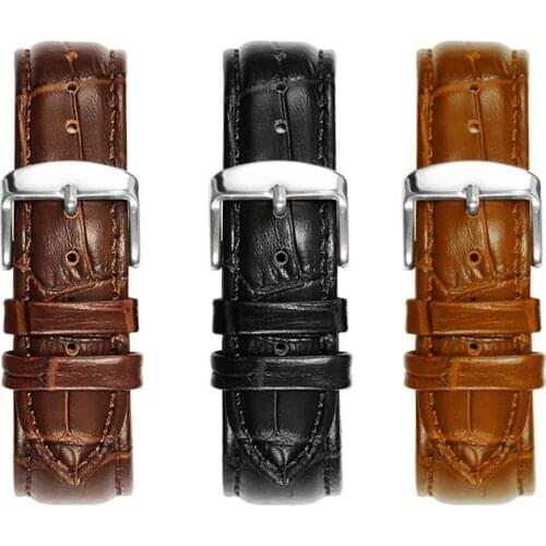 12 13 14 15 16 17 18 19 20 21 22 23 24mm Black Brown Genuine Leather Watchband Butterfly Buckle For Male And Female Watch Chain