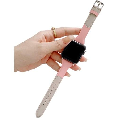 Fashion Two Color Leather Watch Band For Apple Watch Series 6/5/4/3/2/SE Women Girl Slim Replacement Straps For Iwatch