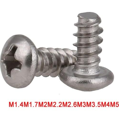 M1.4-M5 Phillips Pan Head Flat Tail Self Tapping Screws 304 A2 Stainless Steel Cross Round Head Flat End Tapping Screws Bolts