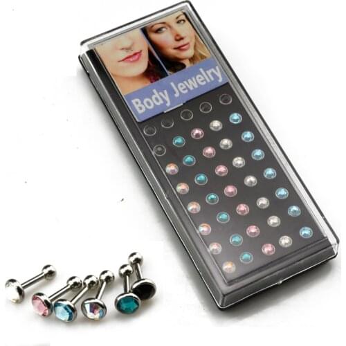 Showlove 40Pcs/Box 316l Surgical Steel Round CZ Gem Cartilage Tragus Barbell Earring Piercing