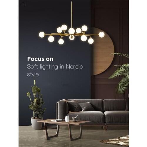 Nordic Modern Simple Copper Chandelier Lighting Modern Gold Lustre Individual Suspension Luminaire Living Room Dining Room Hall
