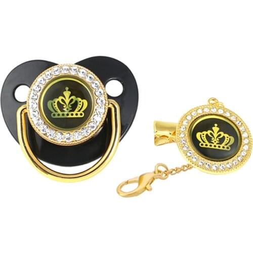 5 Colors Golden Bling Baby Pacifier And Clips Chain BPA Free Silicone Infant Rhinestone Nipple Baby Soother Baby Shower Gifts