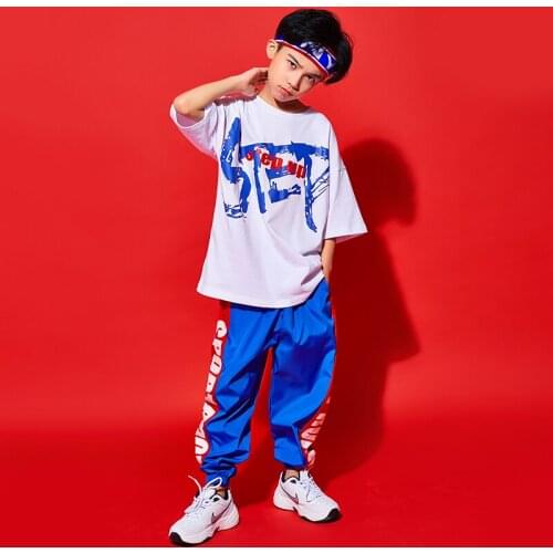 Hip Hop Boys' Sport Clothing Fashion Street Wear Hiphop Handsome T-Shirt Pants Children Performance Dance Cosutme Summer BL3346