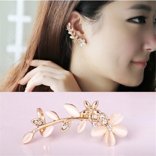 Temperament Earrings Crystal Flower Ear Clip Fashion Opal Ear Bone Clip Beautiful Wedding Jewelry Women Ear