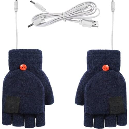 Flip Half-finger Electric Heating Knitted Gloves USB Charging Cold-proof Gloves Unisex Winter Outdoor Indoor Warm Gloves