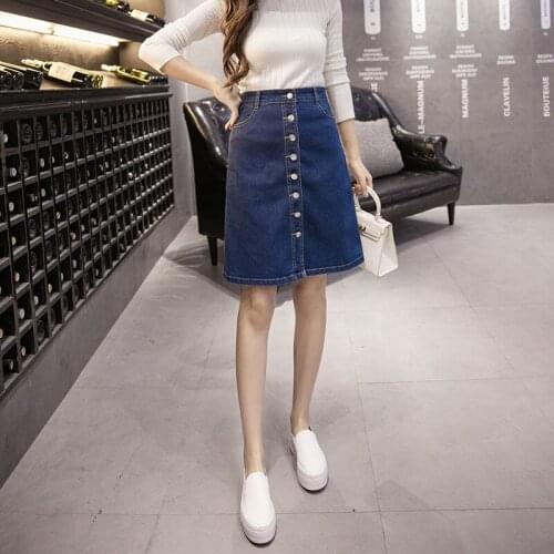 High-waisted Denim Skirts Mujer Summer New 2020 Fashion Womens Wild Button Skirt Knee-length Single-breasted Denim Skirt A717