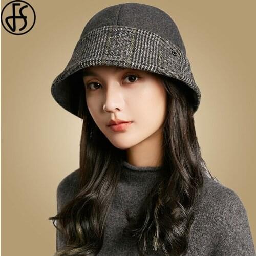 FS Winter Hats For Womens Wool Wide Brim Fedora Hat Black Vintage Felt Hats Patchwork Ladies Cloche Bowler Elegant Church Cap