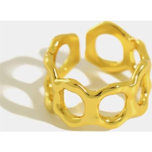 Sole Memory Hollow Geometry 925 Sterling Silver Female Resizable Opening Rings SRI878