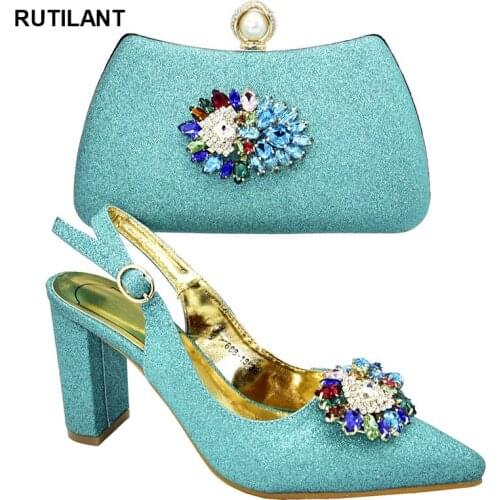African Women Party Pumps Italian Shoes and Bag Set for Wedding Sales In Women Elegant Crystal Shoes Matching Shoes and Bag Set