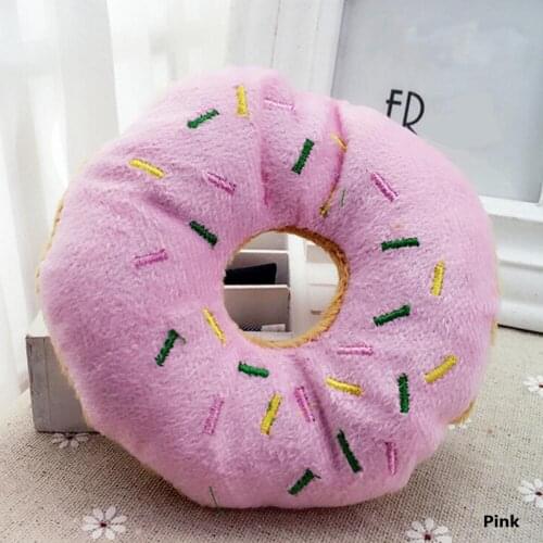 1PC Funny Pet Dog Chew Throw Toys Cute Donuts Puppy Cat Squeaker Squeaky Plush Sound Toys Diameter About 14cm