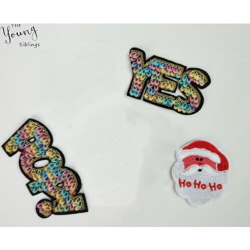 1PCS skull YES POP Christmas Theme style Embroidery Patch Iron On Badges Fabric Sew Sequins Stickers DIY Clothing Accessories