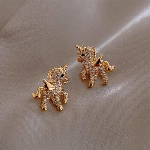 Shining Crystal Stud Earrings for Women Hollow Korean Fashion Heart Moon Dangle Drop Girls Sweet Lovely Jewelry Gold Color