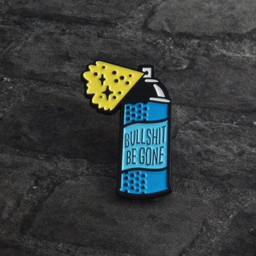 2018 Cartoon "BULLSHIT BE GONE"Blue Spray Bottle Brooch Cleaner Spray Enamel Pin Coat Badge Gift For Friends jewelry accessories