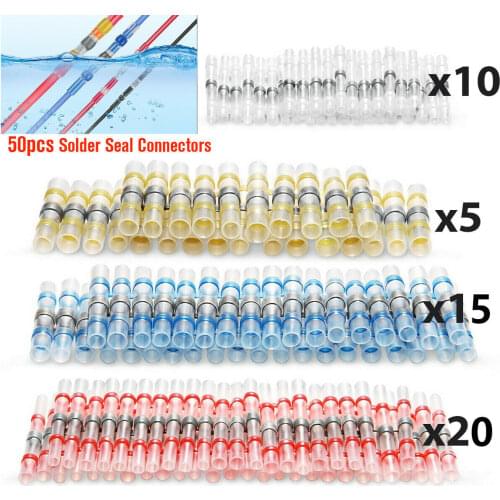 50X Solder Seal Sleeve Heat Shrink Butt Wire Connectors Terminals Waterproof Solder
