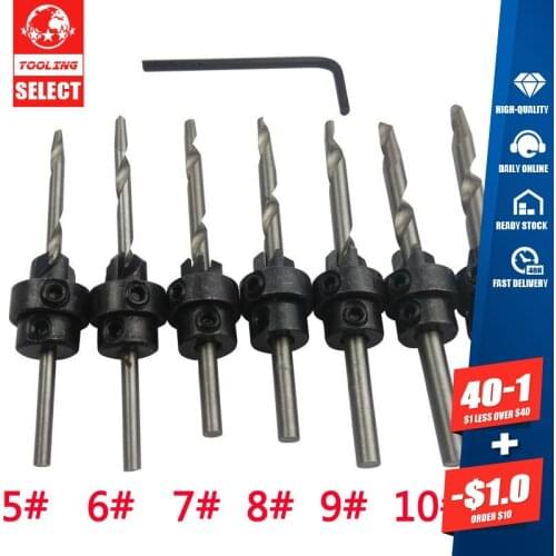 7PCS HSS Woodwork Tapered Countersink Drill Bits Depth Adjustable Woodworks Wood Tools Small Set Dremel Accessories Hole