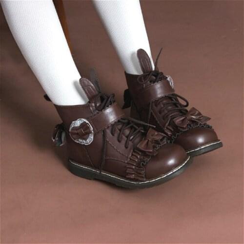 Vintage Gothic Sweet Lolita Shoes Vintage Round Head Martin Boots Cute Rabbit Tail Bowknot Kawaii Shoes Loli Cosplay Women Shoes