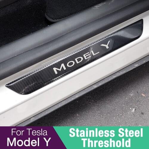 ModelY Door Sill Decoration Wrap Cover For Tesla Model Y 2021 Accessories Pedal Protection Strip Model Three Carbon Fiber