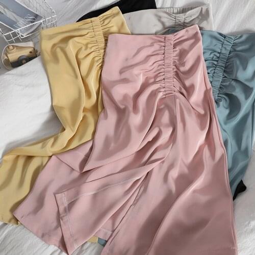 GLODTAOS High Waist Woman Skirts Summer Elegant Split Folds Midi Skirt Women Harajuk Sweet Pink Skirt Female