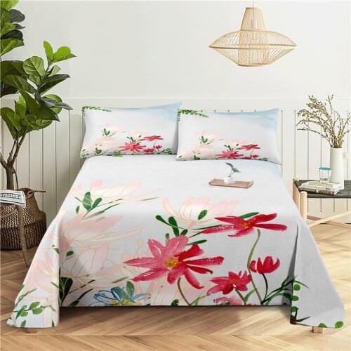 Beautiful Flower 0.9/1.2/1.5/1.8/2.0m Digital Printing Polyester Bed Flat Sheet With Pillowcase Print Bedding Set