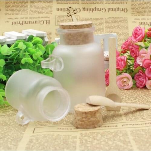 ABS Round Bath Salt Bottles 100g 200g Powder Plastic Containers with Cork Jar with Wood Spoon Packaging Bottle 100pcs/lot SN274