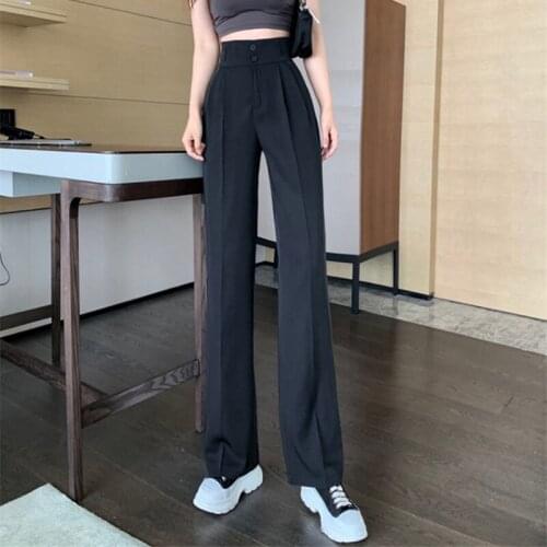 Limiguyue Korean Black Women Pants Summer Elegant Straight Office Wear Pants Fashion White Wide Leg Trousers Pantalones K1688