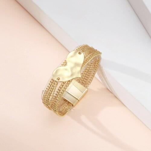 ORNAPEADIA Metal Bracelet for Women Geometric Love Alloy Piece Bracelet Multi-layer Thin Chain Magnetic Buckle Female Bracelet