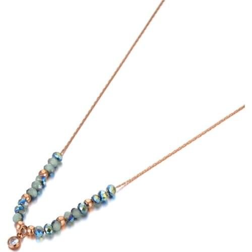 Titanium Stainless Steel Colorful Crystal Charm Pendant Necklaces Trendy Rose Gold Choker Necklace For Women N20112