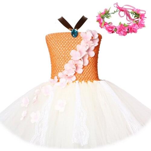 Orange Princess Dresses for Little Girls Dress Up Costume for Kids Halloween Tutu with Lace Flower Crown Birthday Gifts