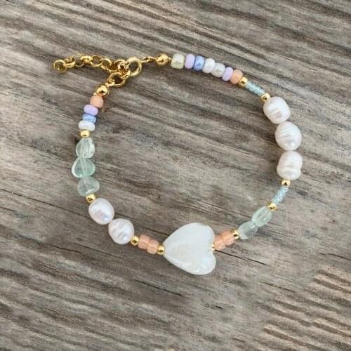 Hand-made Charm Heart-shaped Crystal Pendant Bracelet Colorful Rice Beads Natural Pearls Mix And Match Exquisite Fashion парные