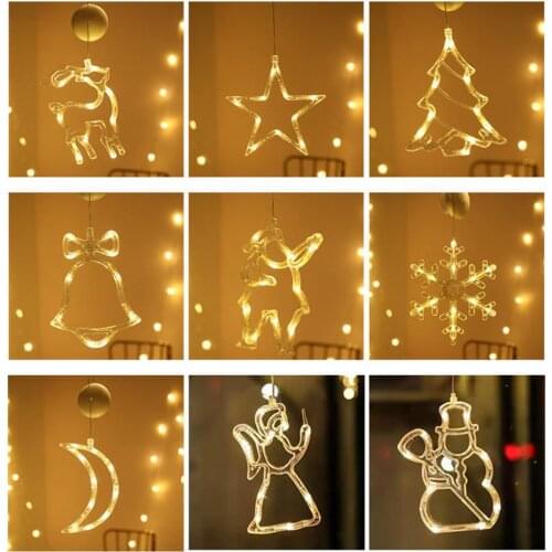 Christmas Star Lights Holiday Window Decoration Christmas LED Star Bell Snowman Santa Suction Cup Fairy Light Home Window Decor