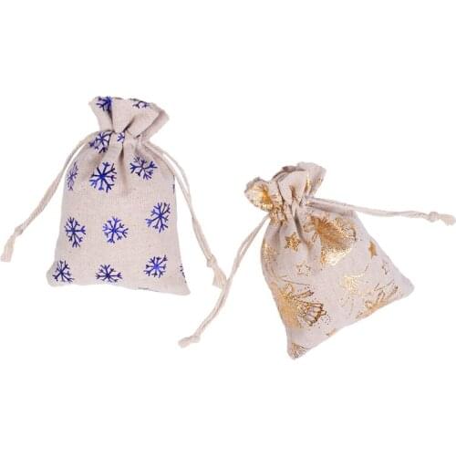 Santa Sachet 10pcs/Lot Factory Direct Sale Christmas Present Organizer Pouches Gold Printing Natural Cotton Gift Bag Can Do Logo