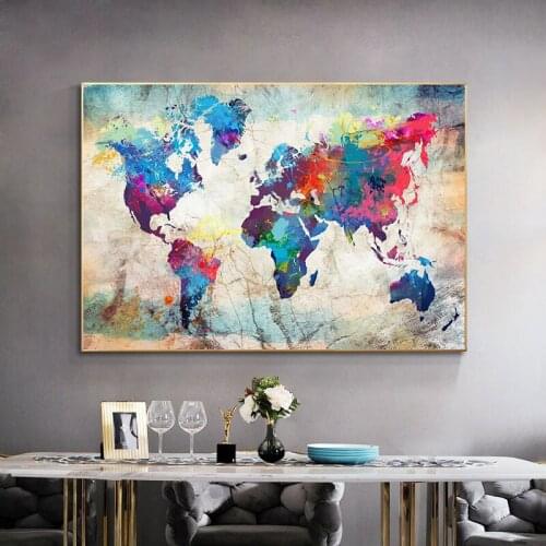 Modern Prints Canvas Painting Colorful World Map Home Decoration Posters and Prints Wall Art Pictures for Living Room Decor