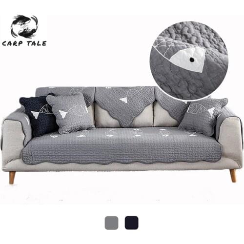 Stylish modern Navy fish Print Stretch Sofa Cover Slipcovers Furniture Protector 100% Cotton Soft Durable Couch Cover Navy Gray