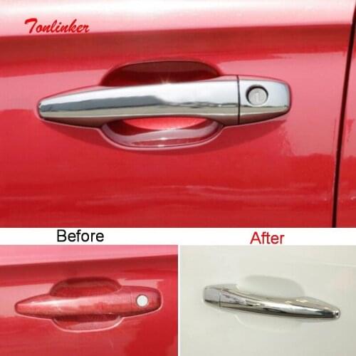 Tonlinker Exterior Door Handle Cover Case Stickers for Peugeot 301 2014-19 Car Styling 8 Pcs ABS Chrome Cover stickers