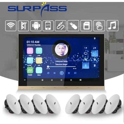 Touch Screen In Wall Amplifier Android System WiFi Bluetooth Fm Audio RJ45 HiFi Home Stereo Sound 8x25 PA Ceiling Speaker Combos