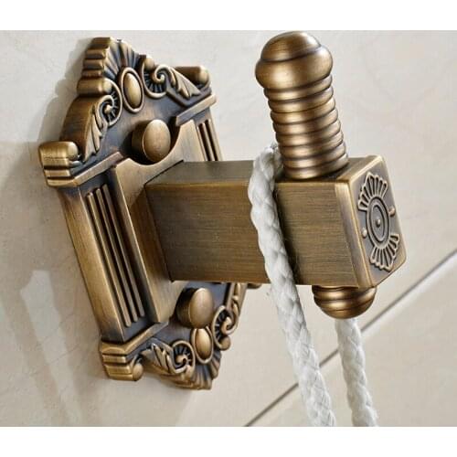 Vidric Robe Hooks Single Double Wall Hook Antique Brass Coat Rack Clothes Door Hanger Bathroom Kitchen Fittings Towel Holder WF