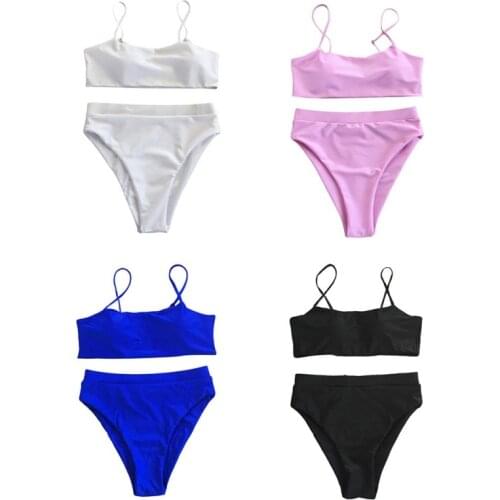 High Quality Swimming Two-Piece Suit Sexy Solid Color Bikini Set Women High Waist Swimwear Female Summer Beach Wear