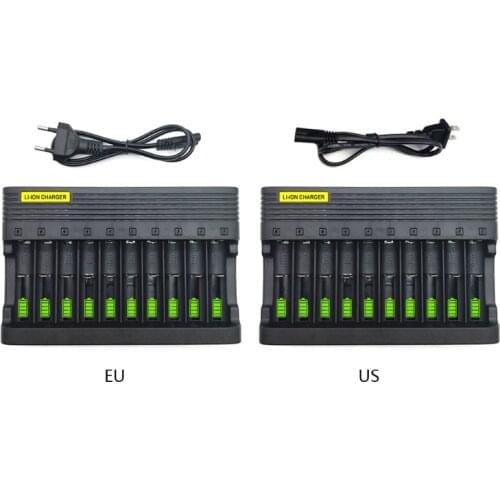 Independent Slot US Plug Charger Compact 10-Slot Battery Charger 3.7/4.2V 14500 16340 18650 Li-ion Rechargeable Battery