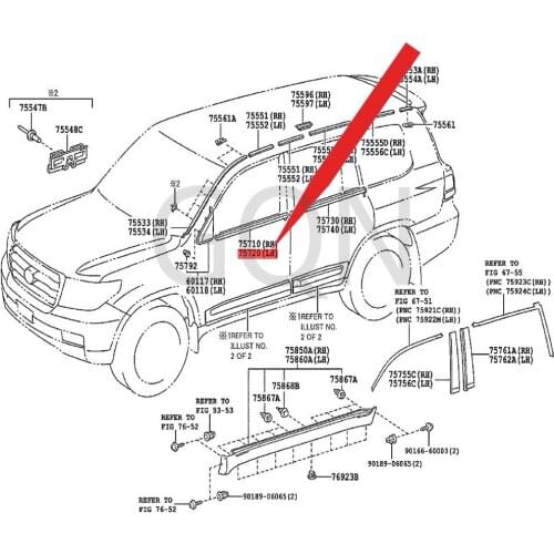 Left front door waist line protection strip assembly 2007-Toy ota LAN DCR UIS ER front door glass outer bead LH