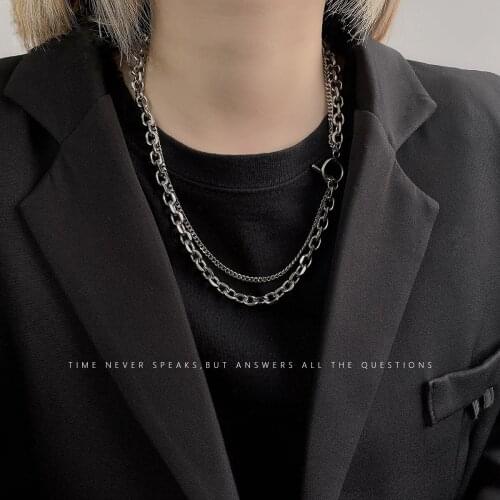 OT clasp necklace for men and women simple double layered stacked veggie circle chain fashion short bodysuit chain