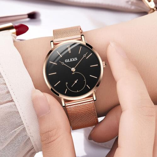 Reloj Mujer Fashion Wrist Quartz Watch Women Black Casual Ladies Dress Watches Rose Gold Mesh Stainless Steel Female Clock Uhr
