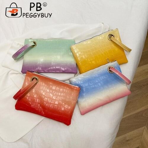 Retro Women Alligator Pattern Wristlet Bag Casual All-match PU Leather Clutch Purse Portable Gradient Color Large Wallet Pouch