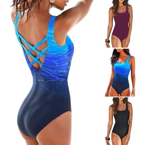 Womens Swimwear One Piece Padded Suit Push up Swimsuit Swimwear High Waist Size Color Gradient Cross Back Slim Fit Sexy Body