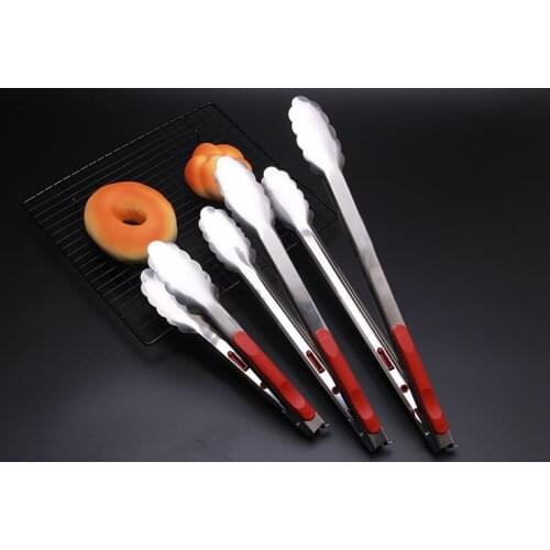 1PC 9 inch 12 inch 14 inch Kitchen Cooking Salad Serving BBQ Tongs Stainless Steel Plastic Handle Utensil PM 007