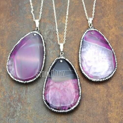 10Pcs Gunblack Rhinestone Pave Silver Finish Tear Drop Chains Necklaces Hot Pink Agates Chains Necklaces 18-32inch NM14940