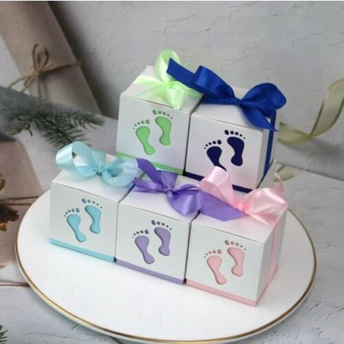 100pcs Laser Cut Baby Feet Baby Shower Candy Box Baby Birthday Party Decoration Favors Baptism Christening Gifts for guests
